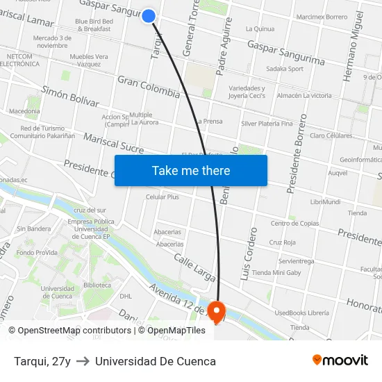 Tarqui, 27y to Universidad De Cuenca map