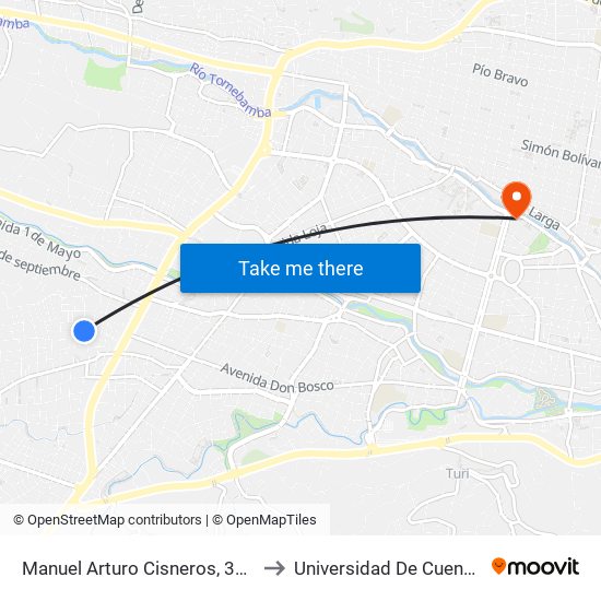Manuel Arturo Cisneros, 365 to Universidad De Cuenca map