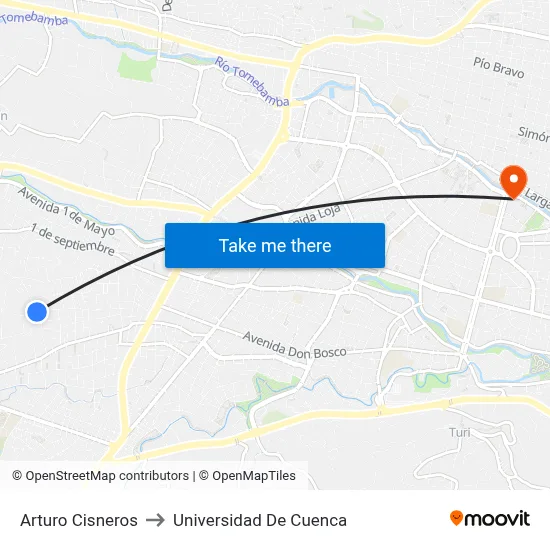 Arturo Cisneros to Universidad De Cuenca map