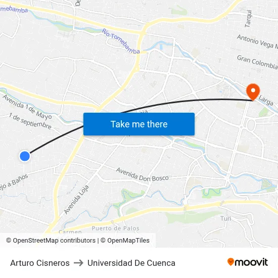 Arturo Cisneros to Universidad De Cuenca map