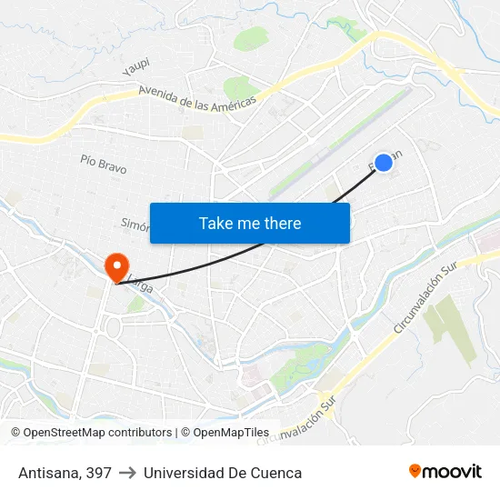 Antisana, 397 to Universidad De Cuenca map