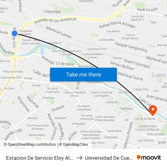 Estacion De Servicio Eloy Alfaro to Universidad De Cuenca map