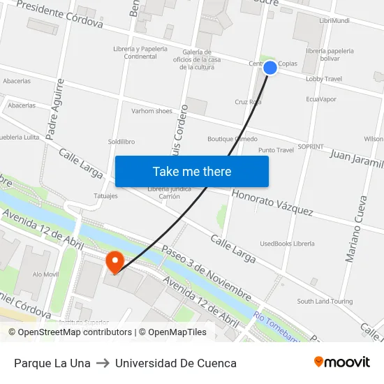 Parque La Una to Universidad De Cuenca map