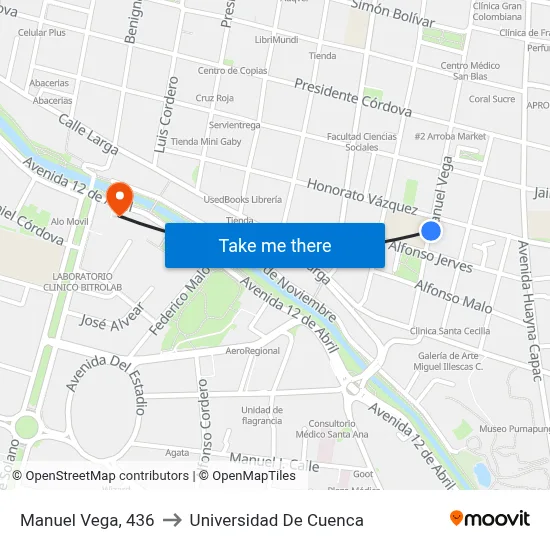 Manuel Vega, 436 to Universidad De Cuenca map