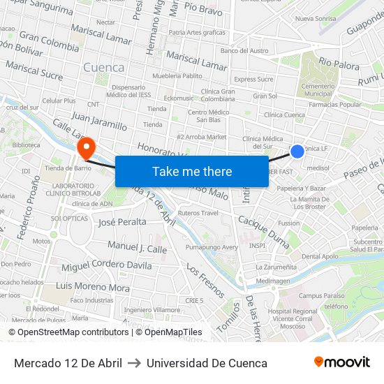 Mercado 12 De Abril to Universidad De Cuenca map