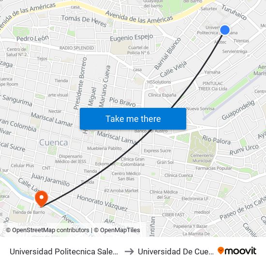 Universidad Politecnica Salesiana to Universidad De Cuenca map