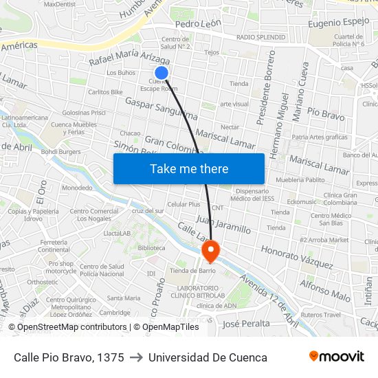 Calle Pio Bravo, 1375 to Universidad De Cuenca map