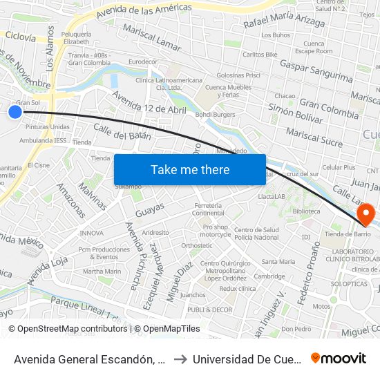 Avenida General Escandón, 290 to Universidad De Cuenca map