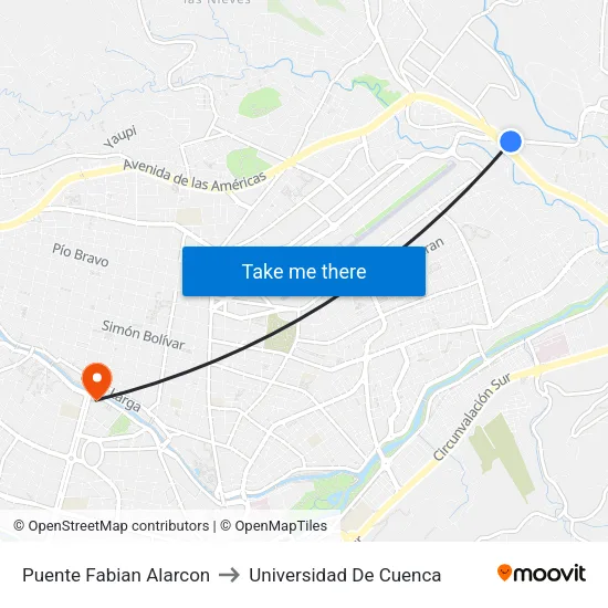 Puente Fabian Alarcon to Universidad De Cuenca map