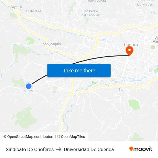 Sindicato De Choferes to Universidad De Cuenca map