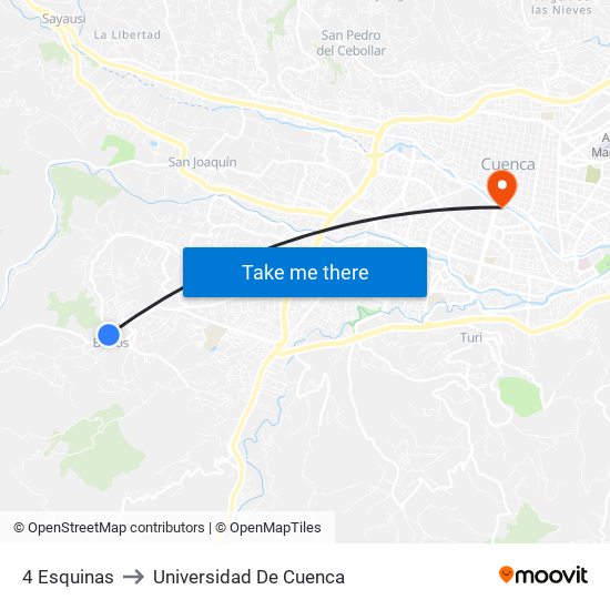 4 Esquinas to Universidad De Cuenca map