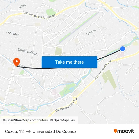 Cuzco, 12 to Universidad De Cuenca map