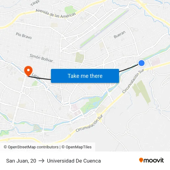 San Juan, 20 to Universidad De Cuenca map