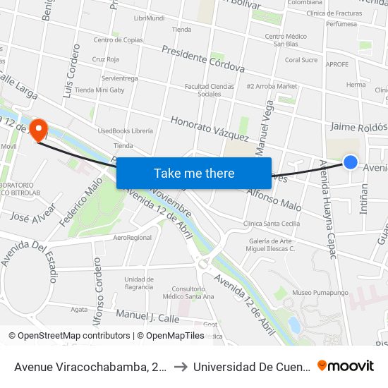 Avenue Viracochabamba, 222 to Universidad De Cuenca map