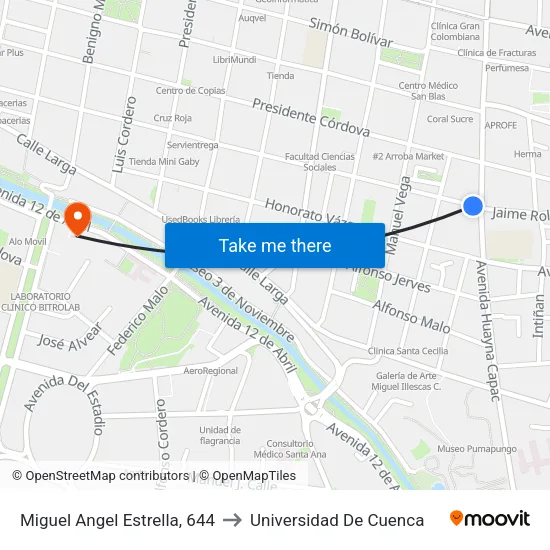 Miguel Angel Estrella, 644 to Universidad De Cuenca map