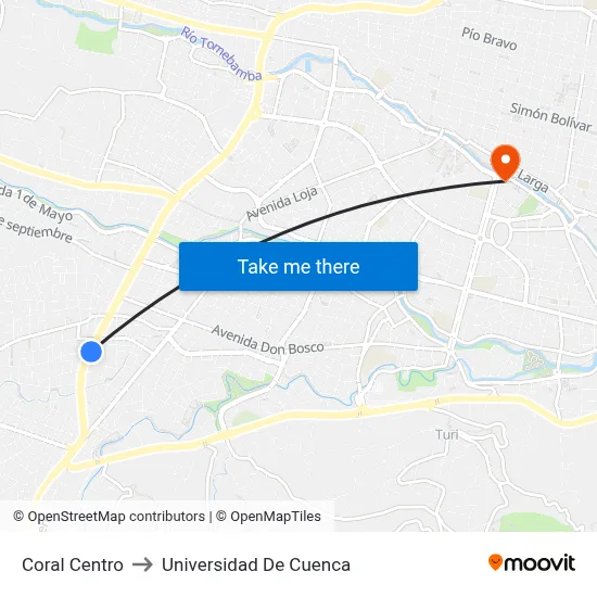 Coral Centro to Universidad De Cuenca map