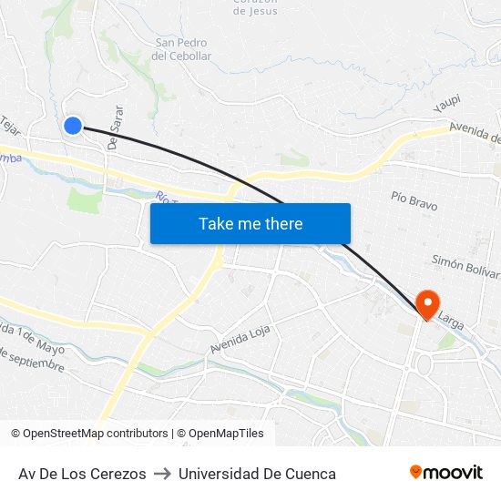 Av De Los Cerezos to Universidad De Cuenca map