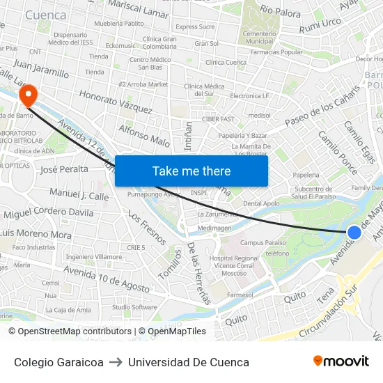 Colegio Garaicoa to Universidad De Cuenca map