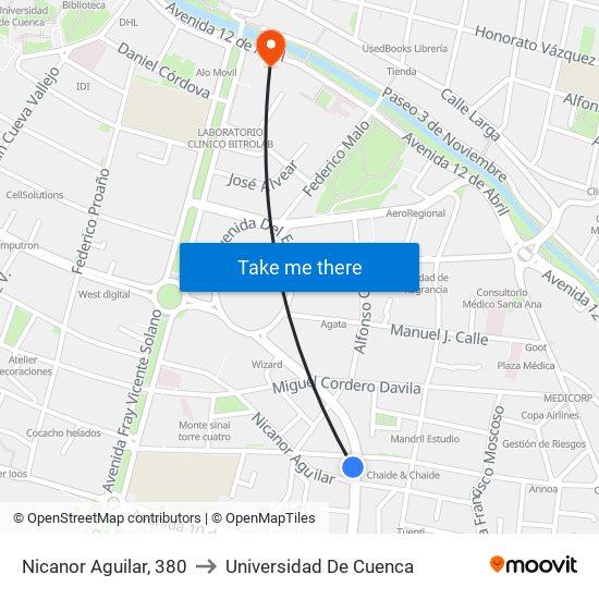 Nicanor Aguilar, 380 to Universidad De Cuenca map