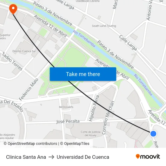 Clinica Santa Ana to Universidad De Cuenca map