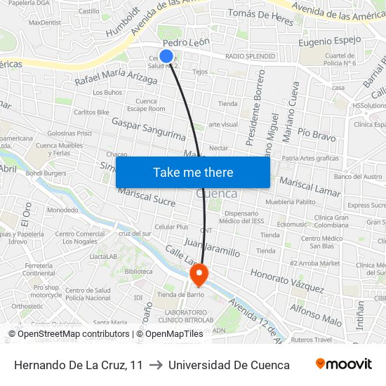 Hernando De La Cruz, 11 to Universidad De Cuenca map