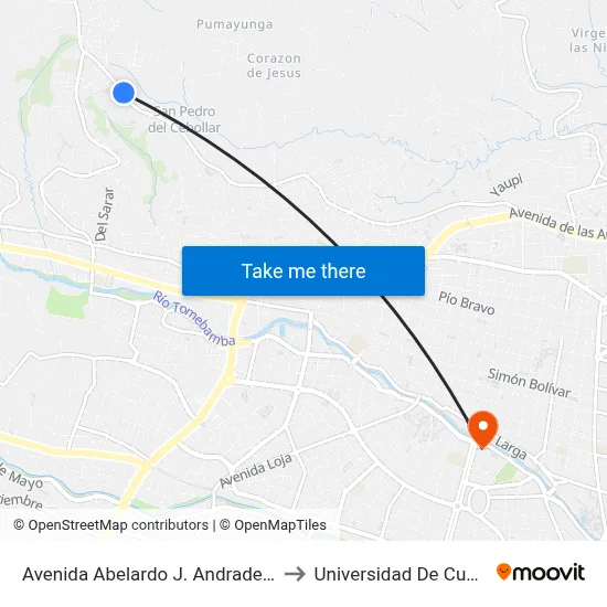 Avenida Abelardo J. Andrade, 634 to Universidad De Cuenca map