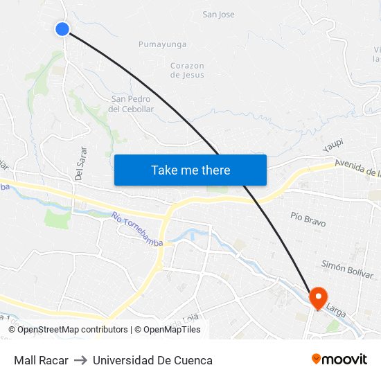 Mall Racar to Universidad De Cuenca map