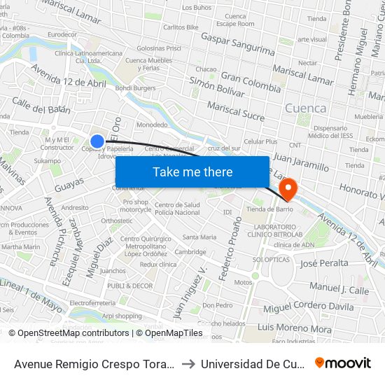 Avenue Remigio Crespo Toral, 842 to Universidad De Cuenca map