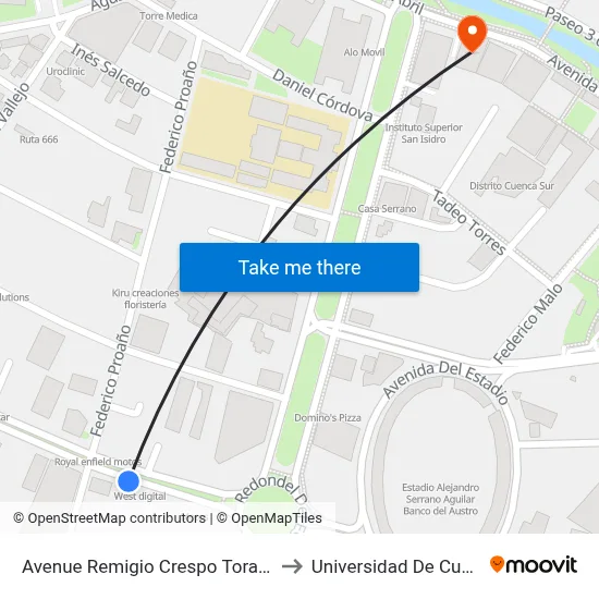 Avenue Remigio Crespo Toral, 137 to Universidad De Cuenca map