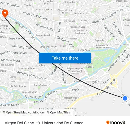 Virgen Del Cisne to Universidad De Cuenca map