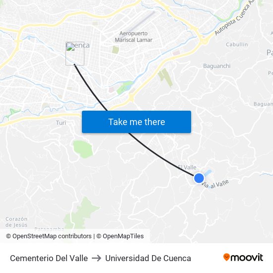 Cementerio Del Valle to Universidad De Cuenca map