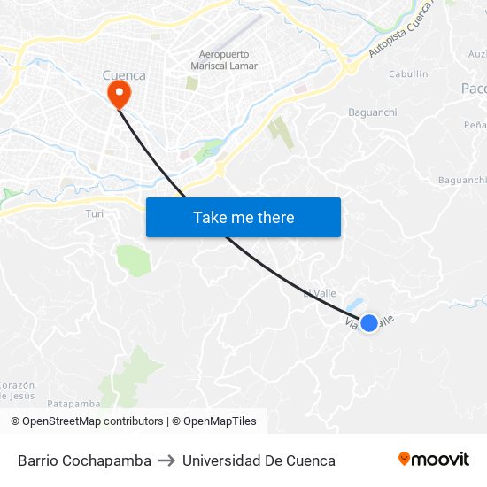 Barrio Cochapamba to Universidad De Cuenca map