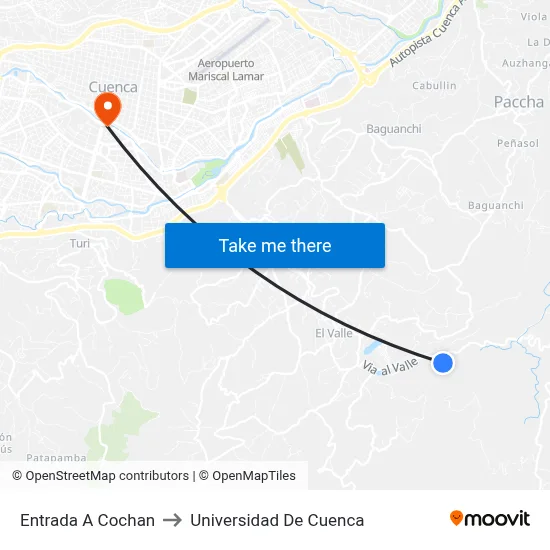 Entrada A Cochan to Universidad De Cuenca map