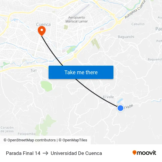 Parada Final 14 to Universidad De Cuenca map