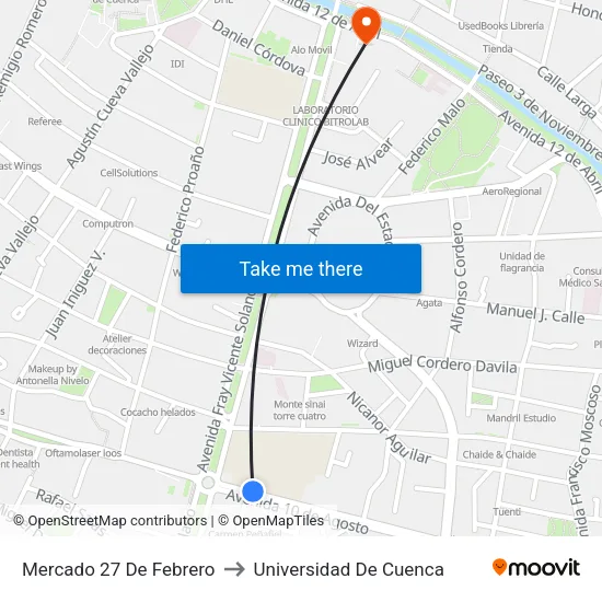 Mercado 27 De Febrero to Universidad De Cuenca map