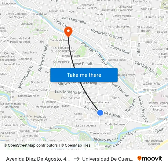 Avenida Diez De Agosto, 491 to Universidad De Cuenca map