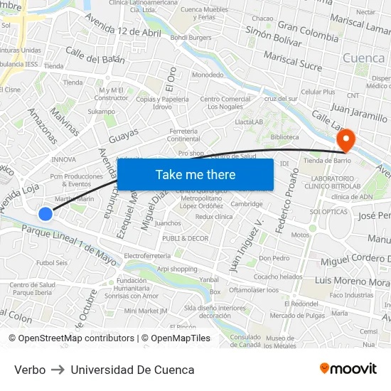 Verbo to Universidad De Cuenca map