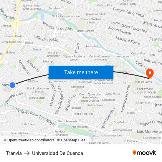 Tranvia to Universidad De Cuenca map