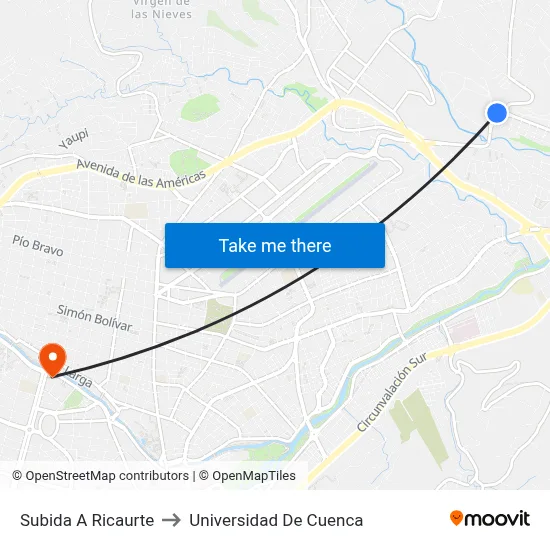Subida A Ricaurte to Universidad De Cuenca map