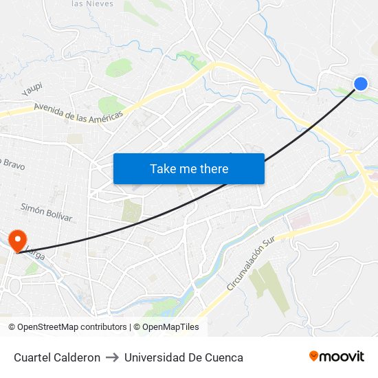 Cuartel Calderon to Universidad De Cuenca map