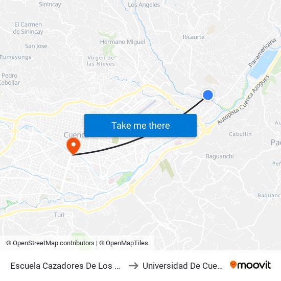 Escuela Cazadores De Los Rios to Universidad De Cuenca map