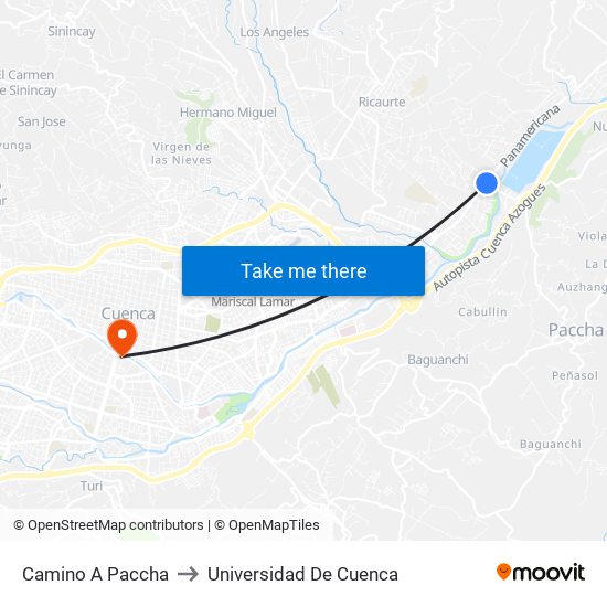 Camino A Paccha to Universidad De Cuenca map