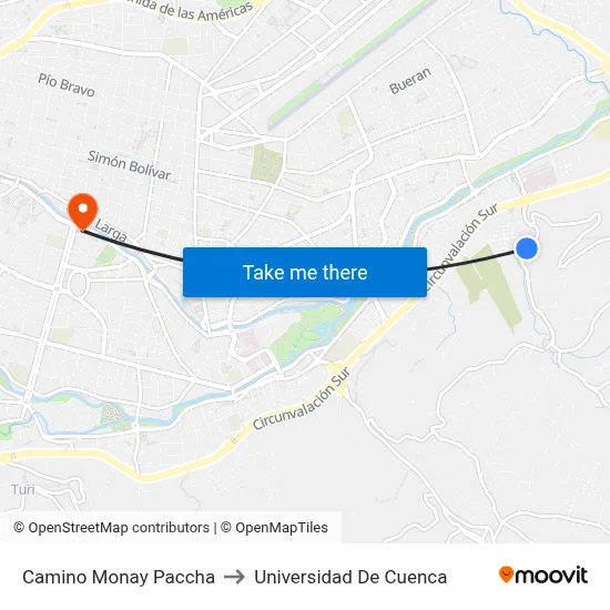 Camino Monay Paccha to Universidad De Cuenca map