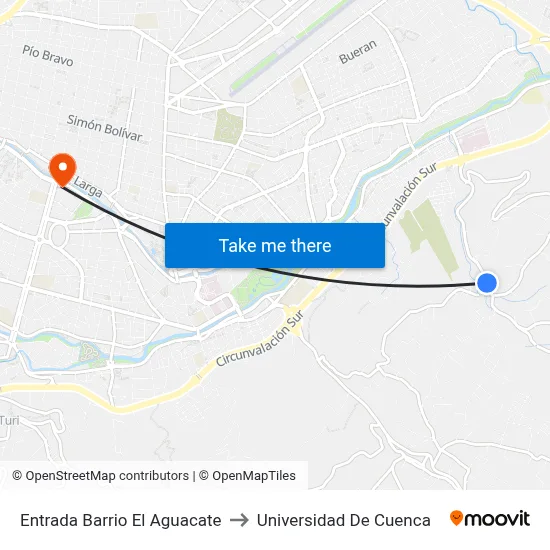 Entrada Barrio El Aguacate to Universidad De Cuenca map