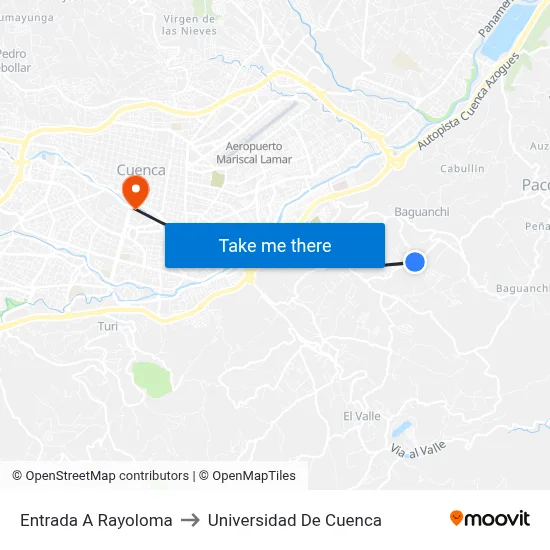 Entrada A Rayoloma to Universidad De Cuenca map