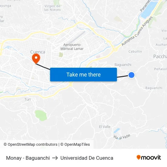 Monay - Baguanchi to Universidad De Cuenca map