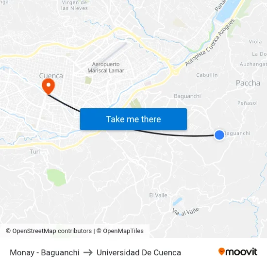 Monay - Baguanchi to Universidad De Cuenca map