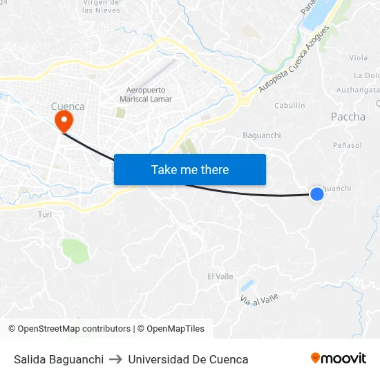 Salida Baguanchi to Universidad De Cuenca map
