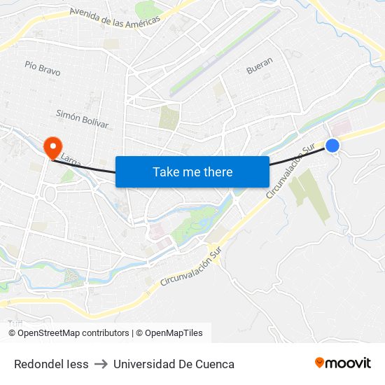 Redondel Iess to Universidad De Cuenca map