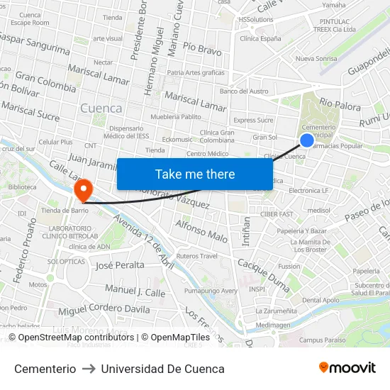 Cementerio to Universidad De Cuenca map